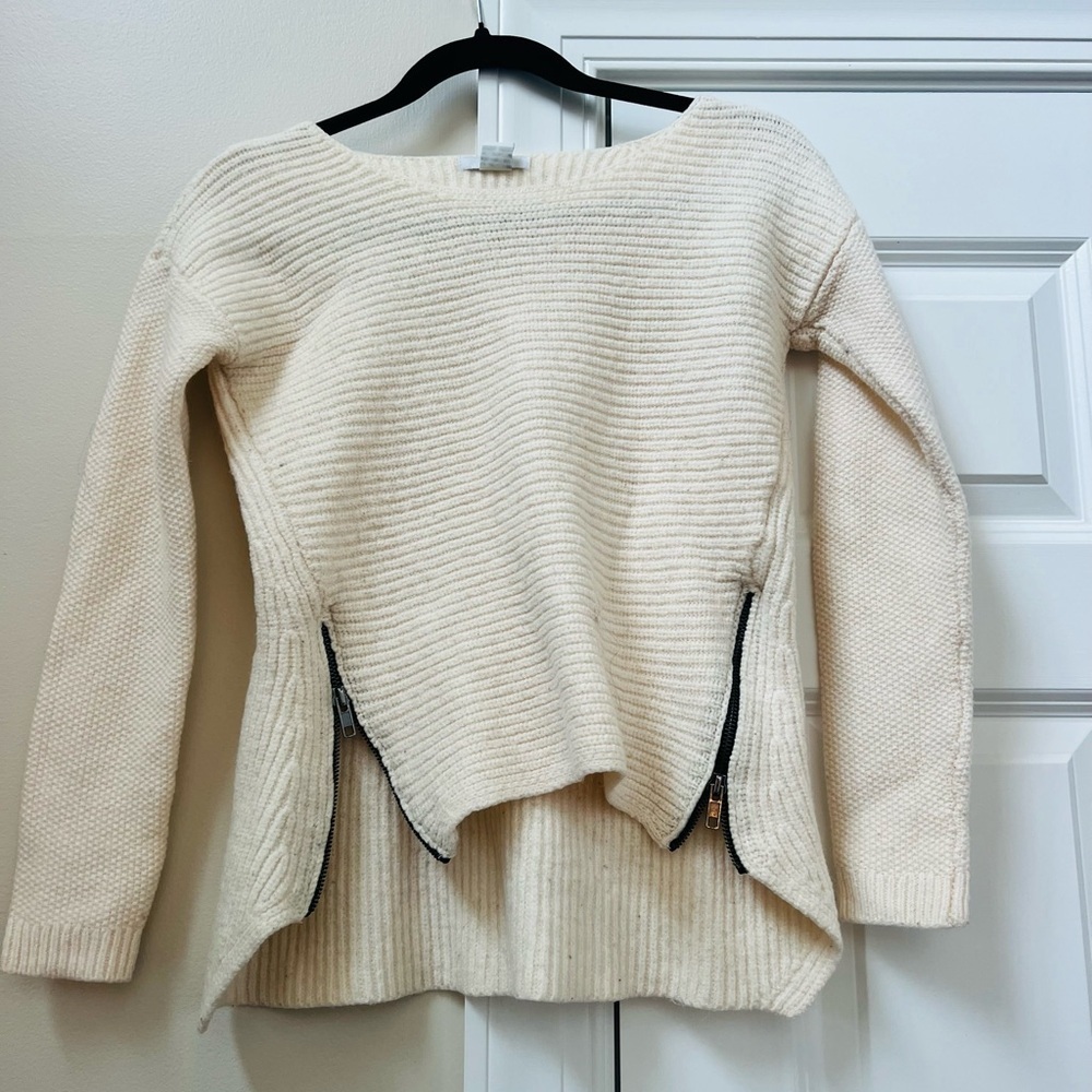 Bar III Cream Knit Scoop Neck Sweater with Side Zippers